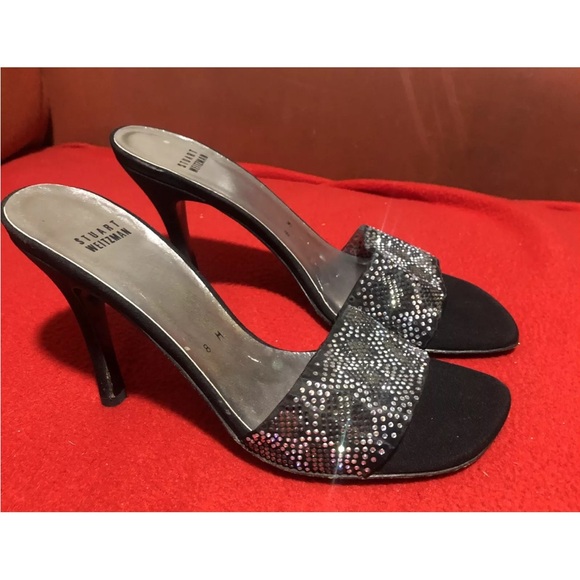 Stuart Weitzman $298 Blk/Silver Leopard Crystals Stilettos - Worn ONCE - 8M - Picture 8 of 10